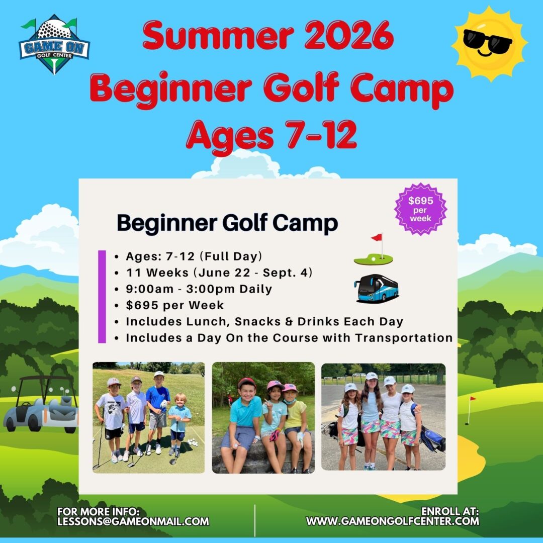 Summer 2026 beginner golf camp for kids ages 7-12 with daily lessons and activities.